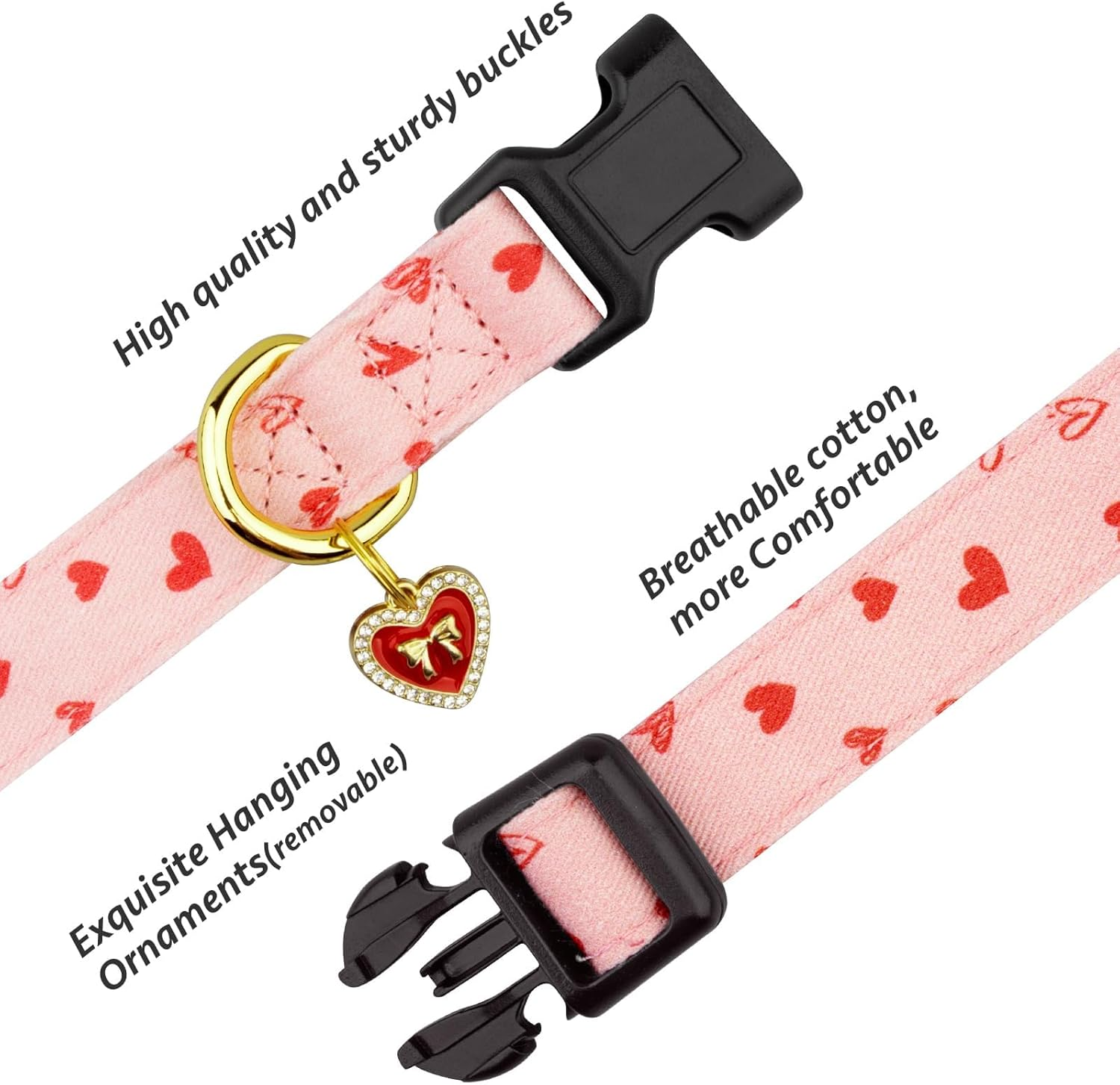 Cotton Handmade Dog Collar Cute and Distinctive Patterns Pink Strawberries with Pendant for Girl Boy Dogs Collars M image number 1