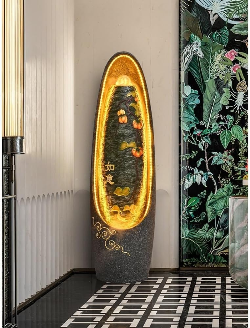 Outdoor Fountain European Style Flowing Fountain, Living Room Feng Shui Wheel Circulating Water Humidifier Office Landscape Decoration Ornaments(Black) - Gold image number 2