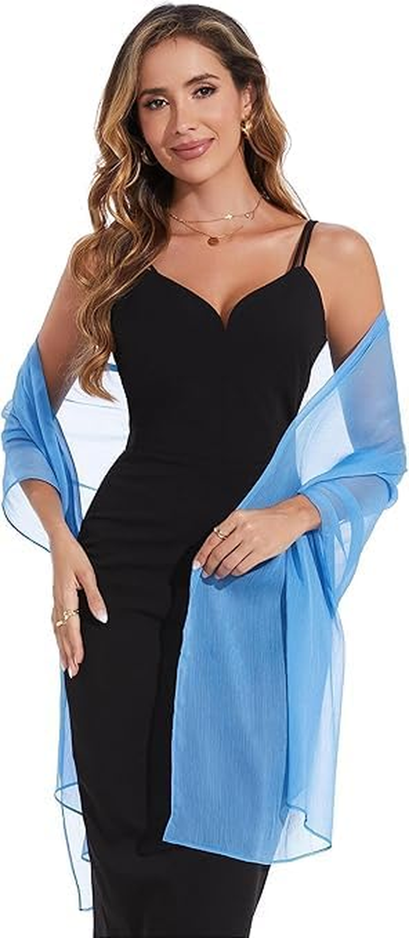 Women'S Shawl Scarves and Wraps for Evening Party Dresses Sheer Soft Silky Chiffon Wedding Bridal Scarf(Blue)7 * 200CM image number 1