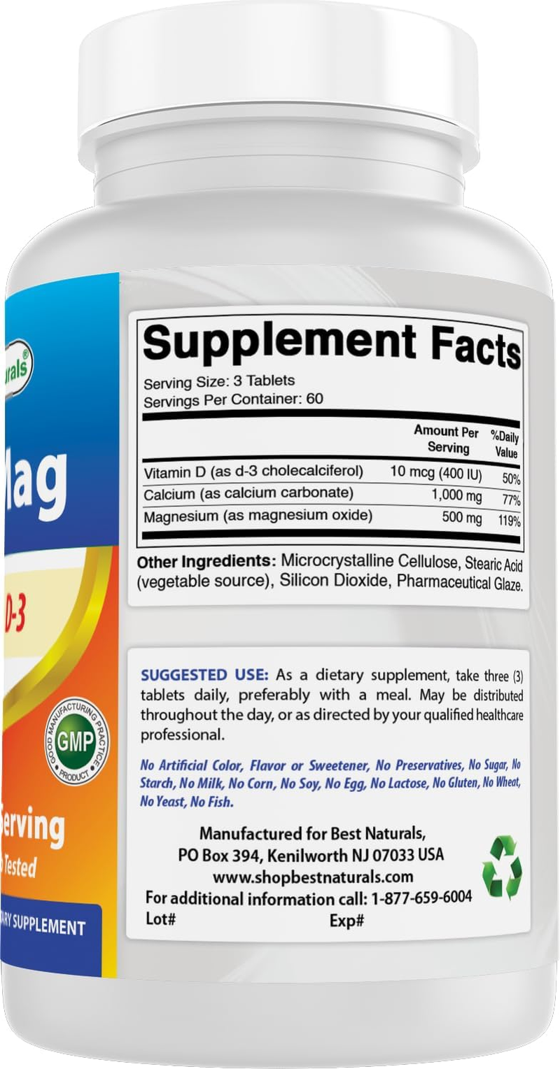 Best Naturals Calcium Magnesium with Vitamin D3 1500Mg Serving 180 Tablets image number 1
