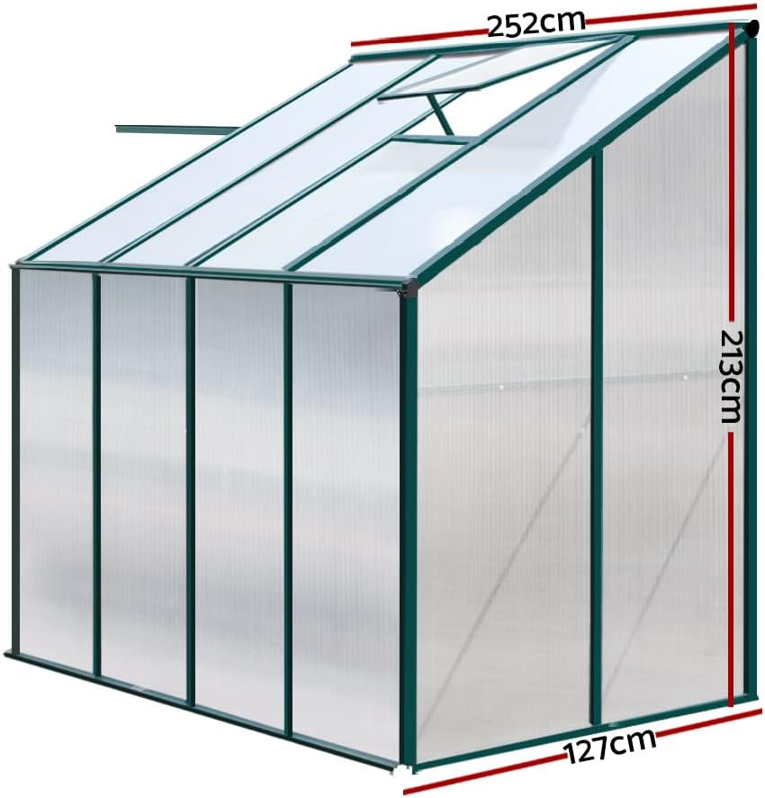Green Fingers Greenhouse Polycarbonate Green House Mini Garden Shed Gardening Supplies Plant Stand Storage, 252 X 127 X 213Cm Aluminium Frame with Lockable Door and Gutter System image number 1