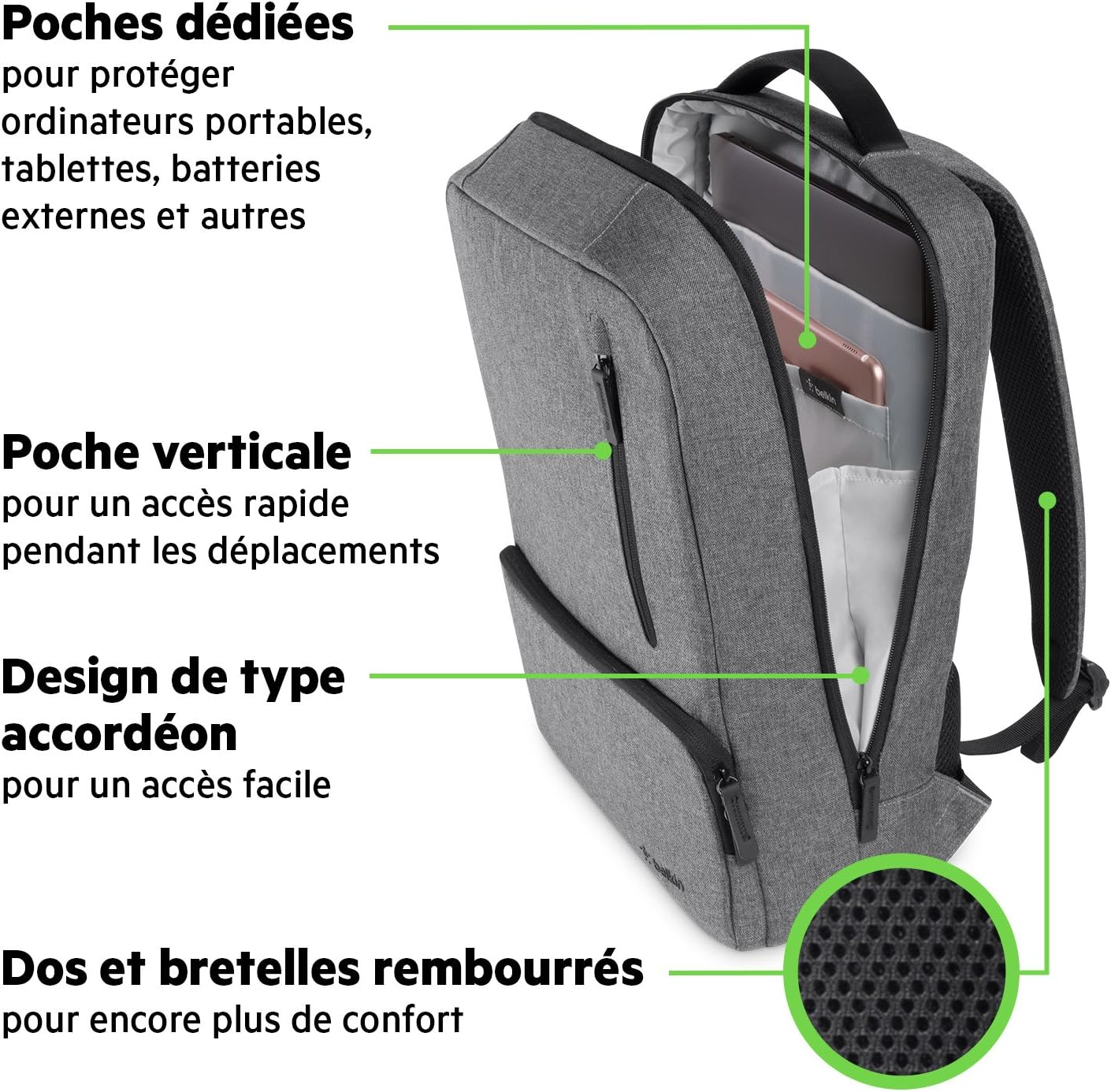Belkin Classic Pro Backpack Laptop Bag,Grey,15.6 Inches,F8N900Btblk image number 4
