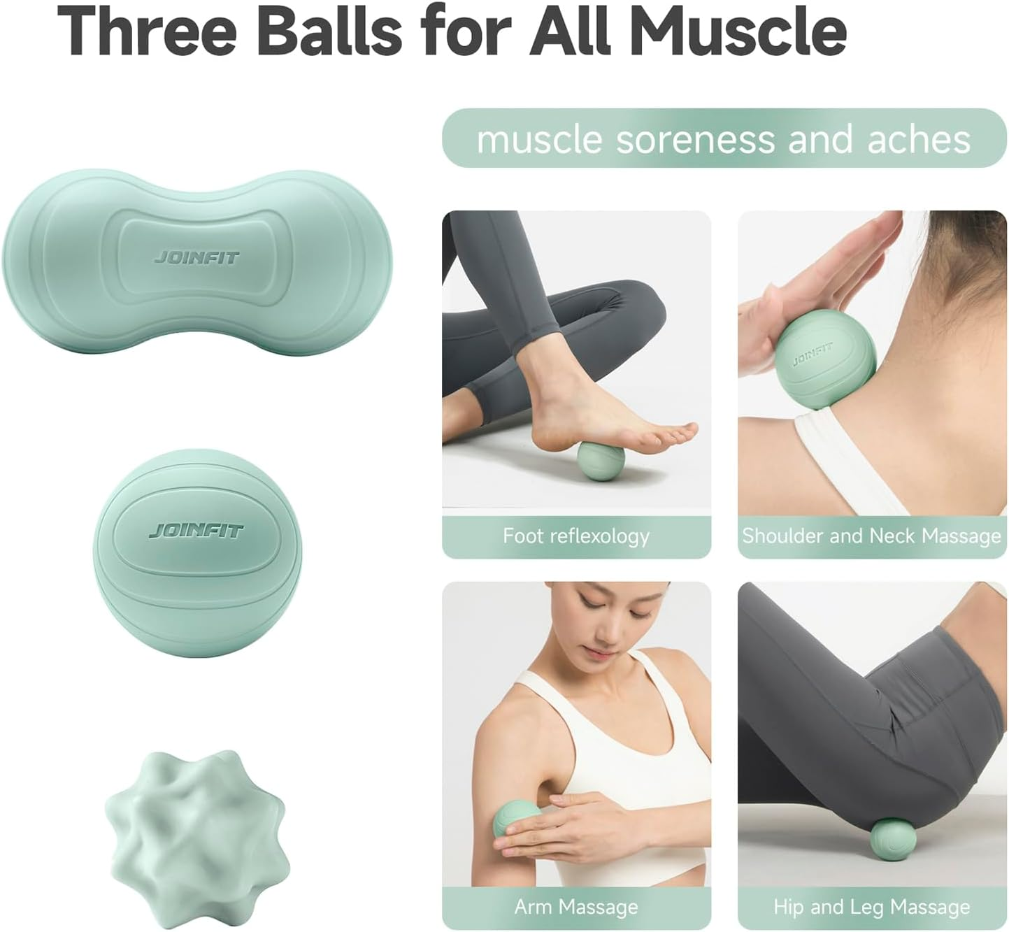 HCE Massage Ball Set for Trigger Point Massage & Physical Therapy, Lacrosse Ball/Peanut Ball/Spiky Ball Set, Therapy Ball for Plantar Fasciitis, Muscle Release, Deep Tissue Massage - Set of 3 image number 5