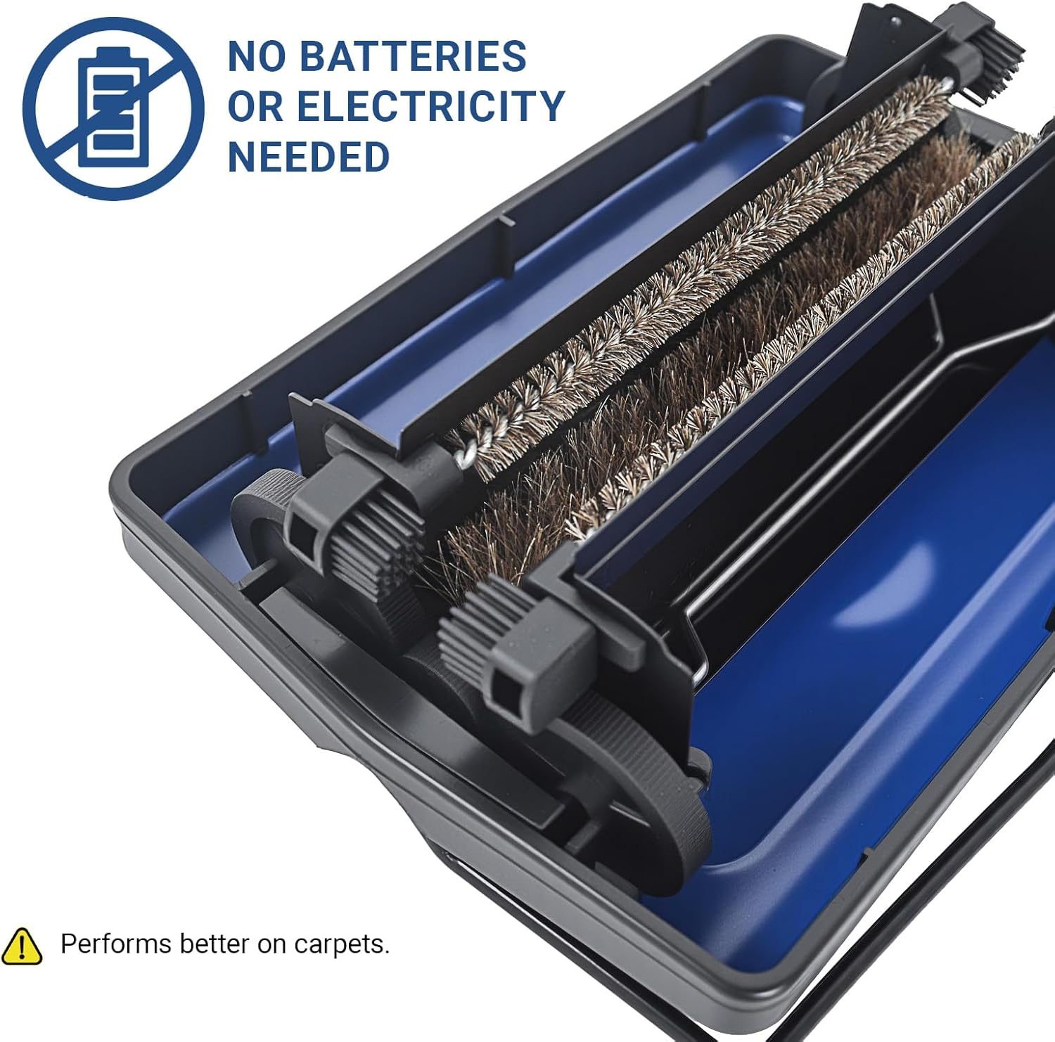 EZ SPARES Quiet Carpet Sweeper, Floor Sweeper with Horsehair Roto Brush Strong Cleaning Power Great for House,Office,Kitchen,Parquet Floor with Clean Out Comb