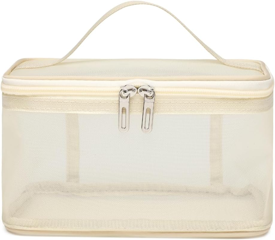 DDPOND Makeup Bag Nylon Mesh Toiletry Bags Single/Double Layer Cosmetic Brush Organizer Pouch Waterproof Case for Personal Care