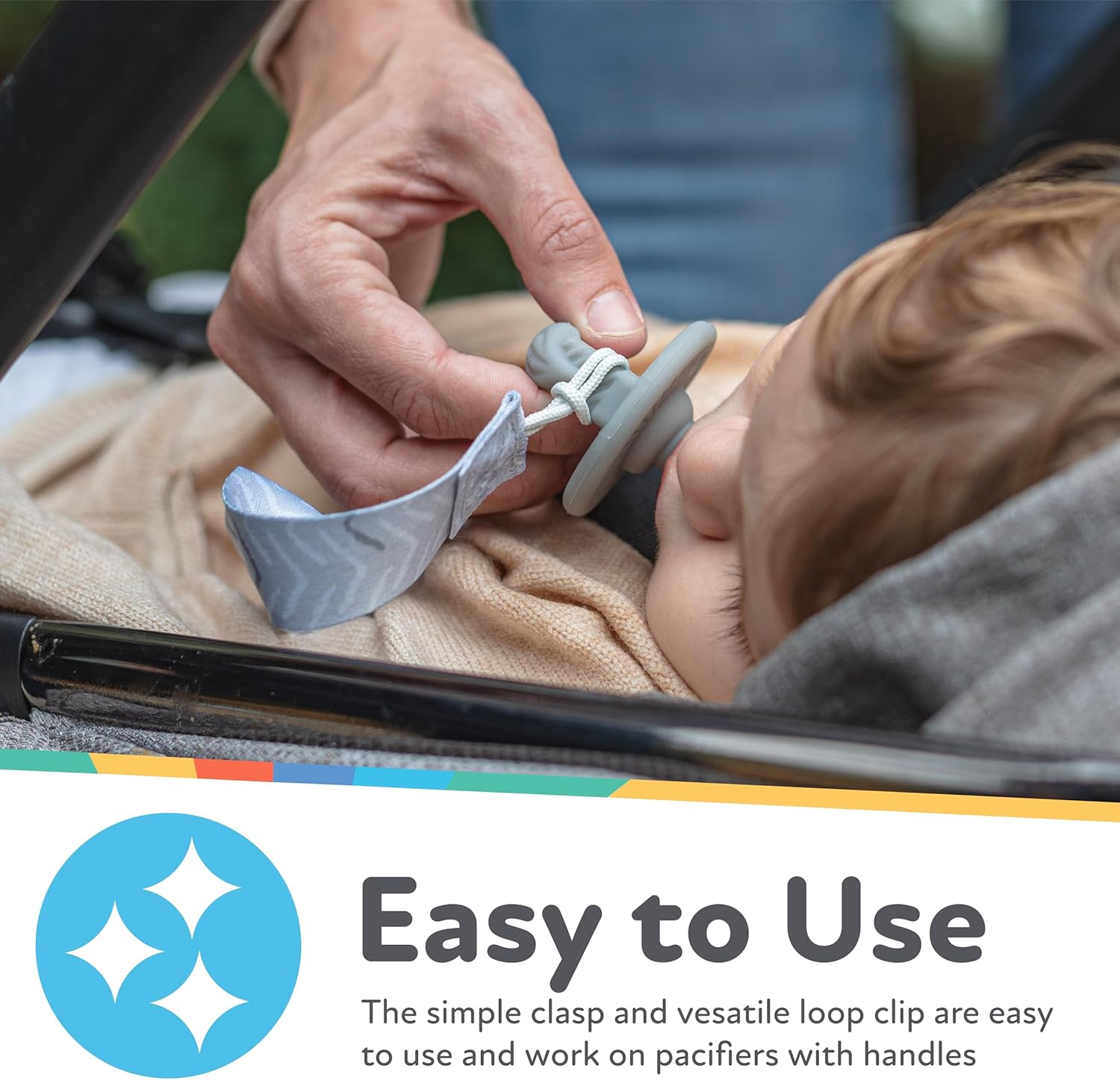 Nuby Pacifinder Pacifier Clip, 2 Pack Pacifier Holder for Boy, Blue Dots and Green Dino image number 6
