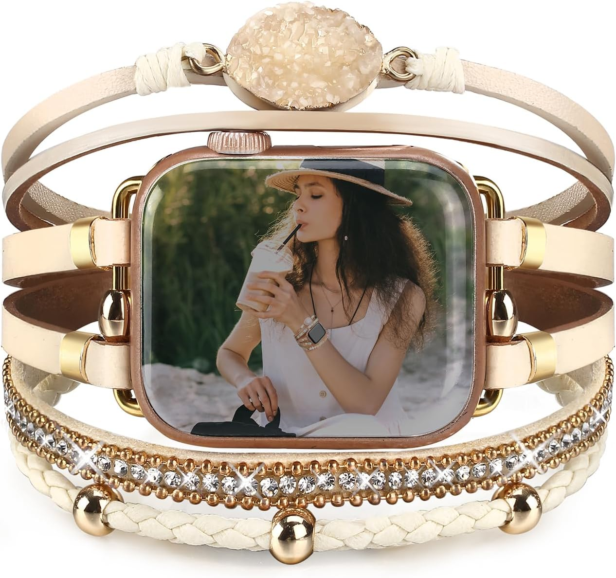 CHARMINGO Boho Leather Bands Compatible with Apple Watch Band Bracelet for Women Men 38Mm/40Mm/41Mm 42Mm/44Mm/45Mm/49Mm, Cute Apple Watch Strap for Iwatch Band Series 9/8/7/6/5/4/3/2/1/SE Ultra 2