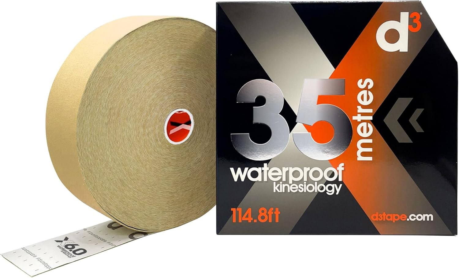 D3 X35 Extra Long Xtreme Waterproof Sweatproof Kinesiology Tape Roll - 50Mm X 35M Latex-Free Hypoallergenic Joint Muscle Sports Physio Medical Injury Support (Beige)