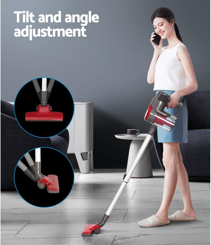 Devanti Stick Vacuum Cleaner, Corded Handheld Hand Held Strong Suction Bagless Brushless Handstick, Recharge 500W Compact Dustbuster Sweeper Dust Buster Portable for Home Car Stairs, Red image number 4