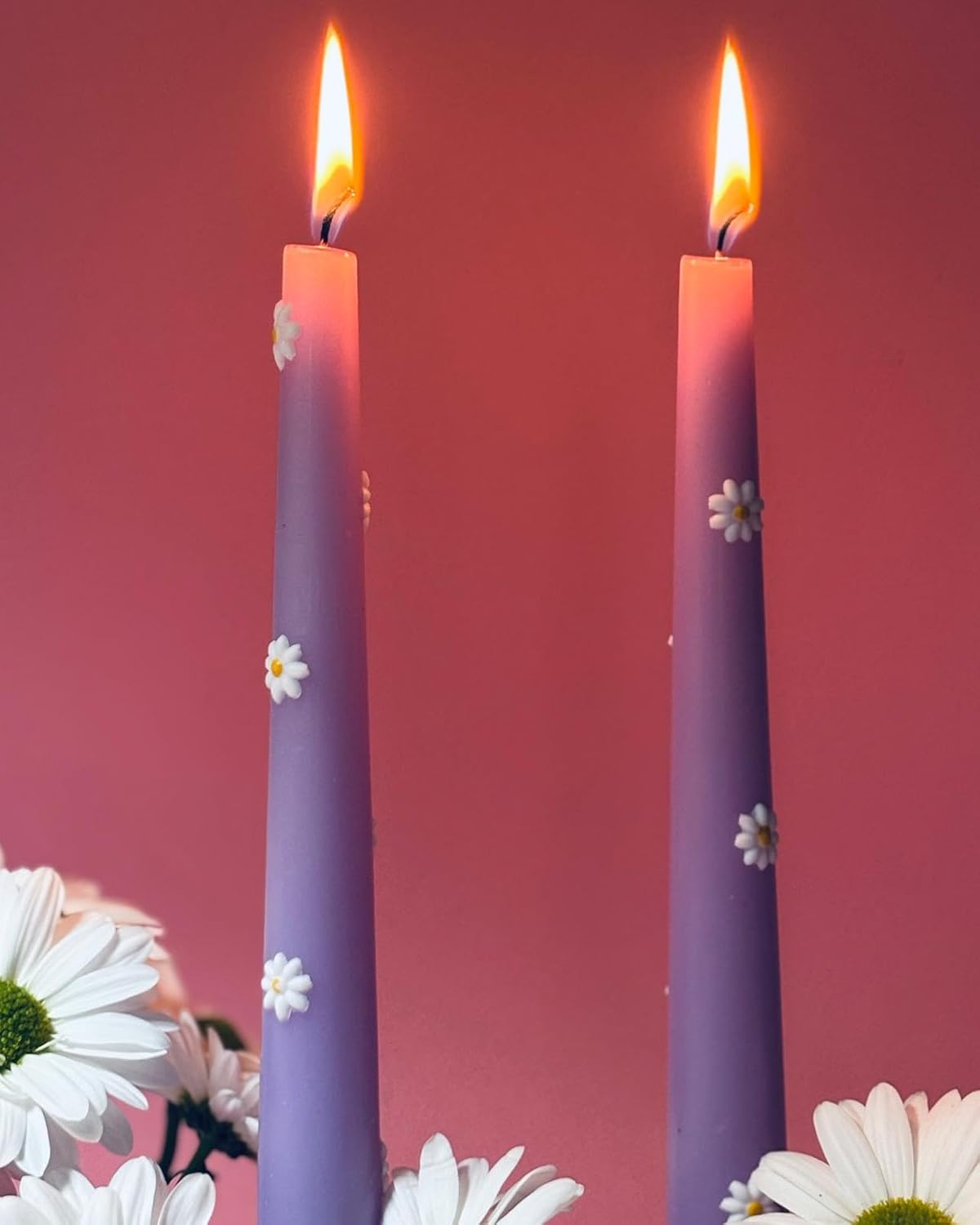 Set of 2 Wax Daisy Candles 25 Cm Pistachio Made in Italy Handmade Cereria Di Giorgio image number 1