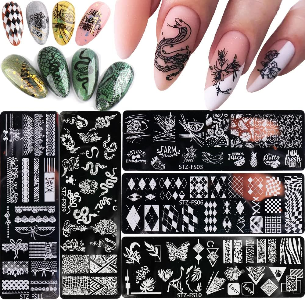 Nail Stamp Set, 5 Pieces Nail Stamp Plate Flowers, Nail Stamping Stencils Set, Nail Stamping Plates, Nail Stamping Stencil Set image number 3