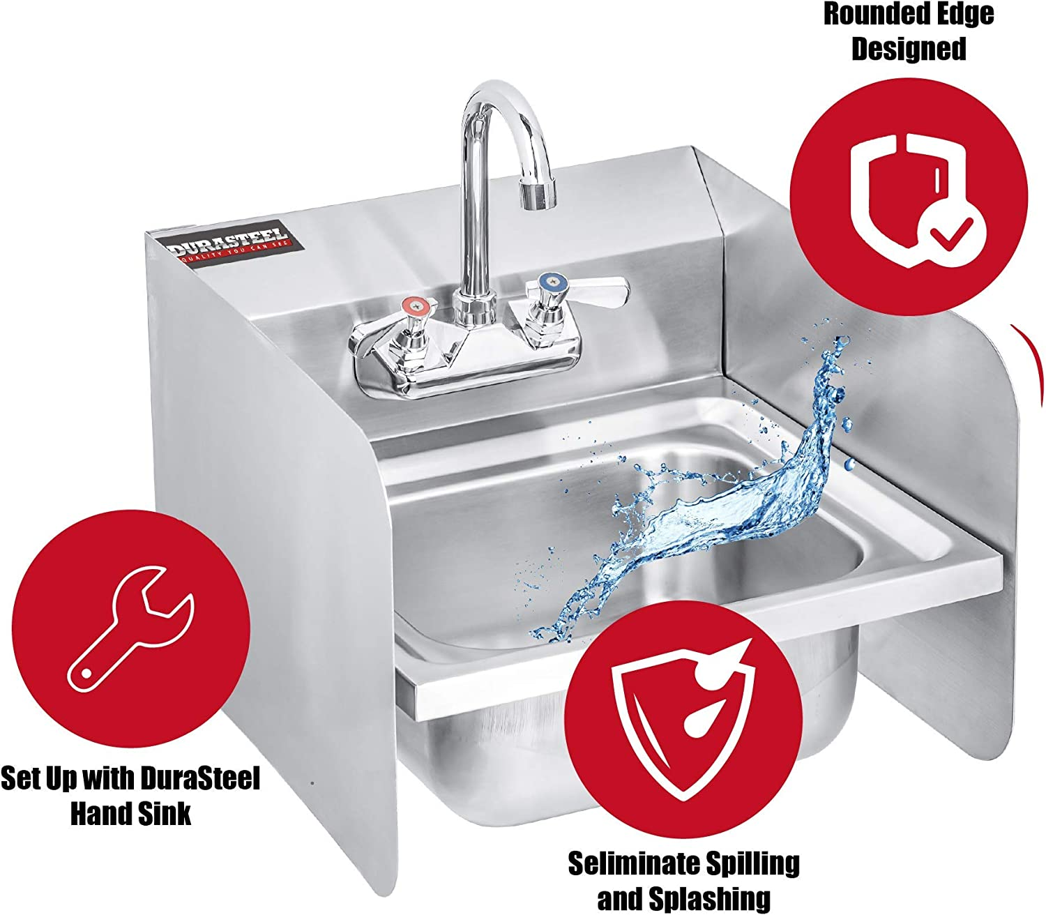 (15" X 6" Wall Mount) - Stainless Steel Splash Guard - 38Cm X 15Cm Wall Mount - for Commercial Restaurant Hand Sink and Compartment Prep Sink Mounting Type image number 4