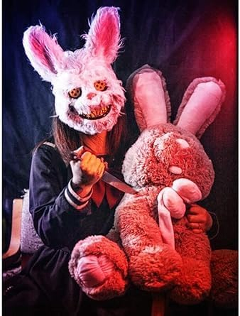 Halloween Scary Mask Bear Rabbit Bunny Mask 1Pcs, Bloody Plush Animal Head Mask, Cosplay Costume Props Halloween Party image number 1