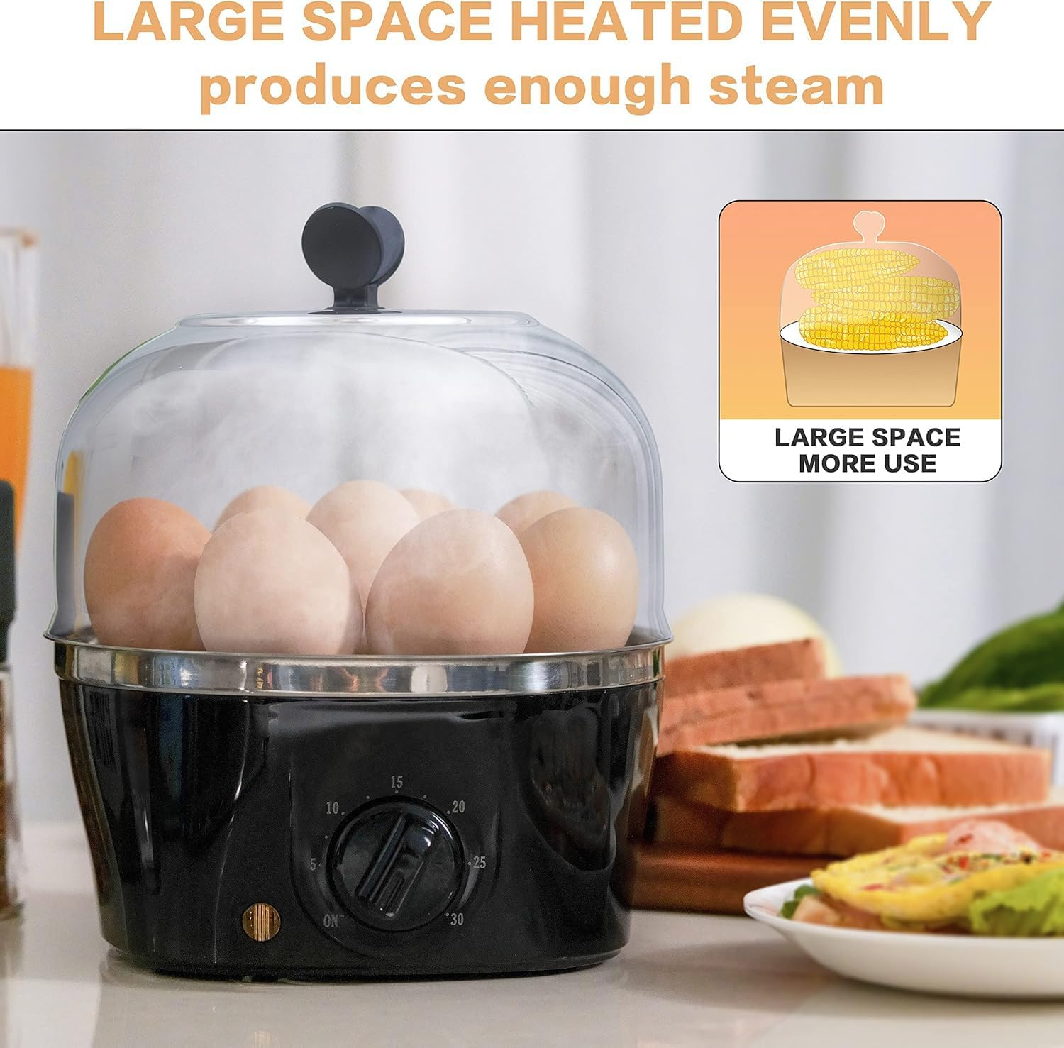 304 Stainless Steel Interior & Exterior, 9-Egg Capacity Rapid Electric Egg Cooker: Perfect for Hard-Boiled, Poached, & Scrambled Eggs, with Auto Shut-Off & 30-Minute Timer Settings image number 3
