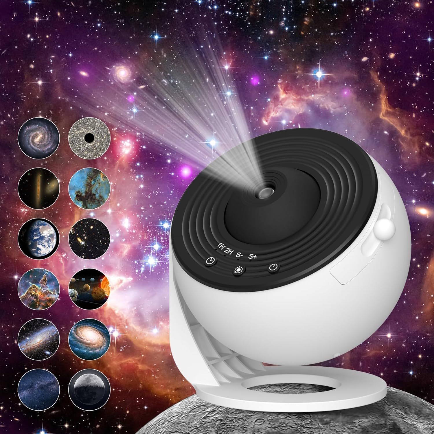 Flyeagle Galaxy Projector for Bedroom, HD Image Star Projector Galaxy Light Adjustable Knob, 13 Film Discs Planetarium Projector, 360&deg; Rotating 1/2H Timer Simple 3-Button Control Projector for Kids image number 3