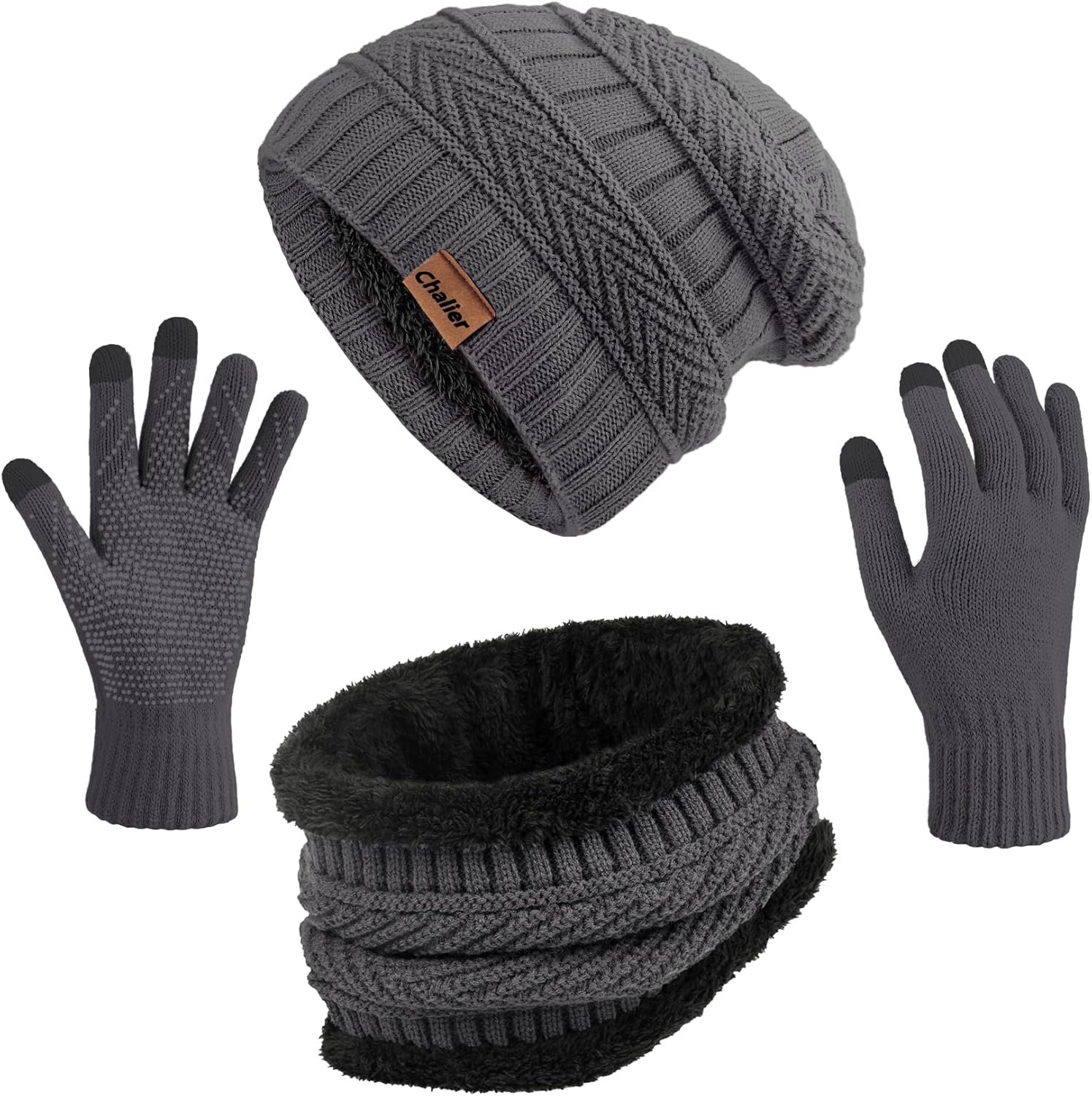 Chalier 2 Pieces Winter Beanie Hat Scarf Set Warm Thick Knit Hat Beanie Skull Caps Scarfs for Women Men Gifts