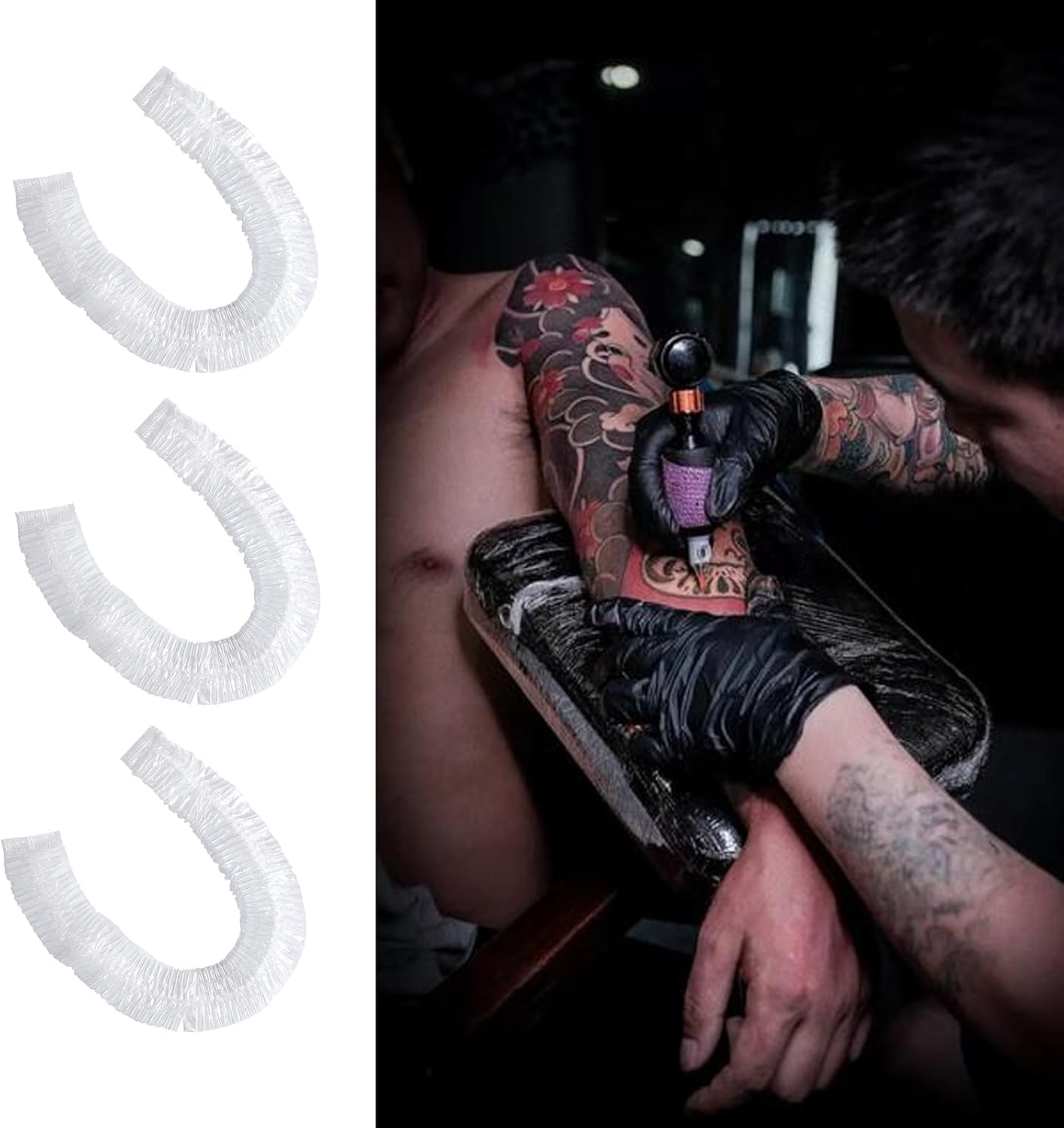 RUIFUU 50 Pcs Disposable Tattoo Arm Rest Covers,Tattoo Table Covers Salon Tray Covers Elastic Tattoo Tray Cover Plastic Machine Cover Tattoo Equipment for Most Tattoo Machine Trays image number 1