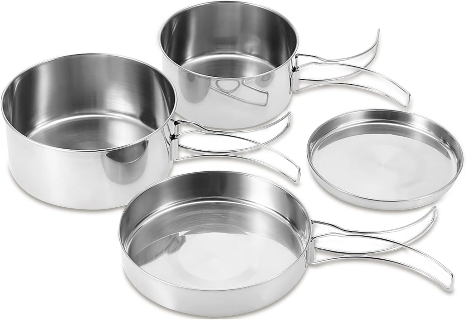 Camping Pots Pans, 4 Pieces Portable Stainless Steel Cookware Set Camping Picnic Outdoor Pan Pot Plate Tableware image number 5