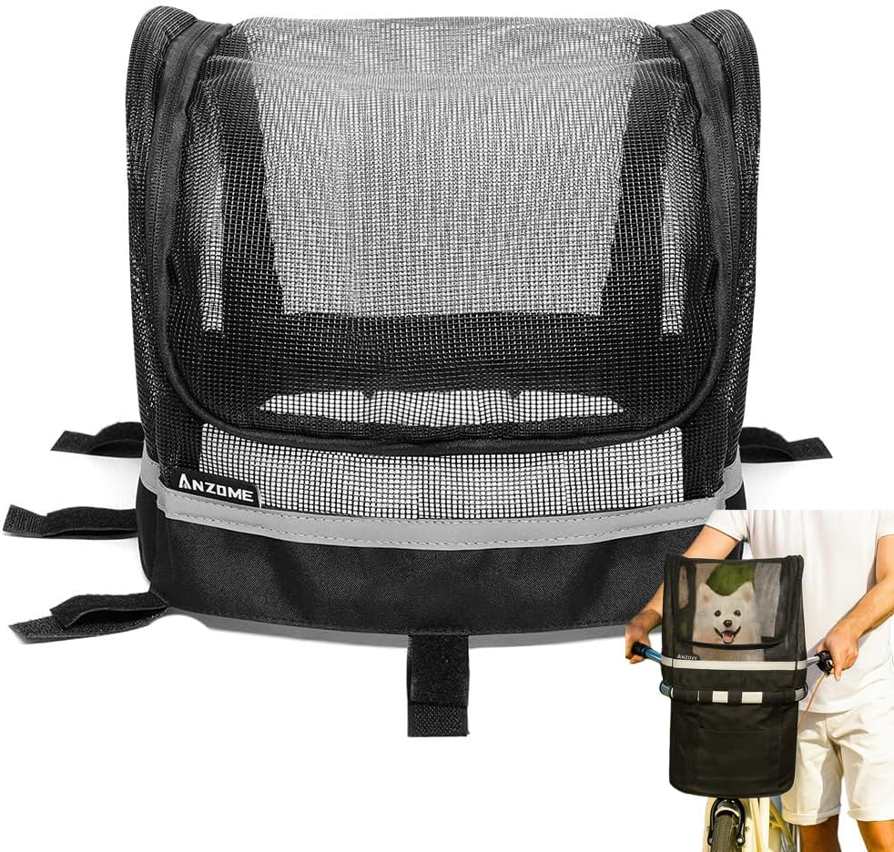 ANZOME Bike Basket Cover, Removable Full Zip Opening Dog Bike Basket Cover, Easily Put in & Take Out Breathable Net for Maximum Basket 12.9&rdquo;L*8.6&rdquo;W (Basket Not Included) image number 4