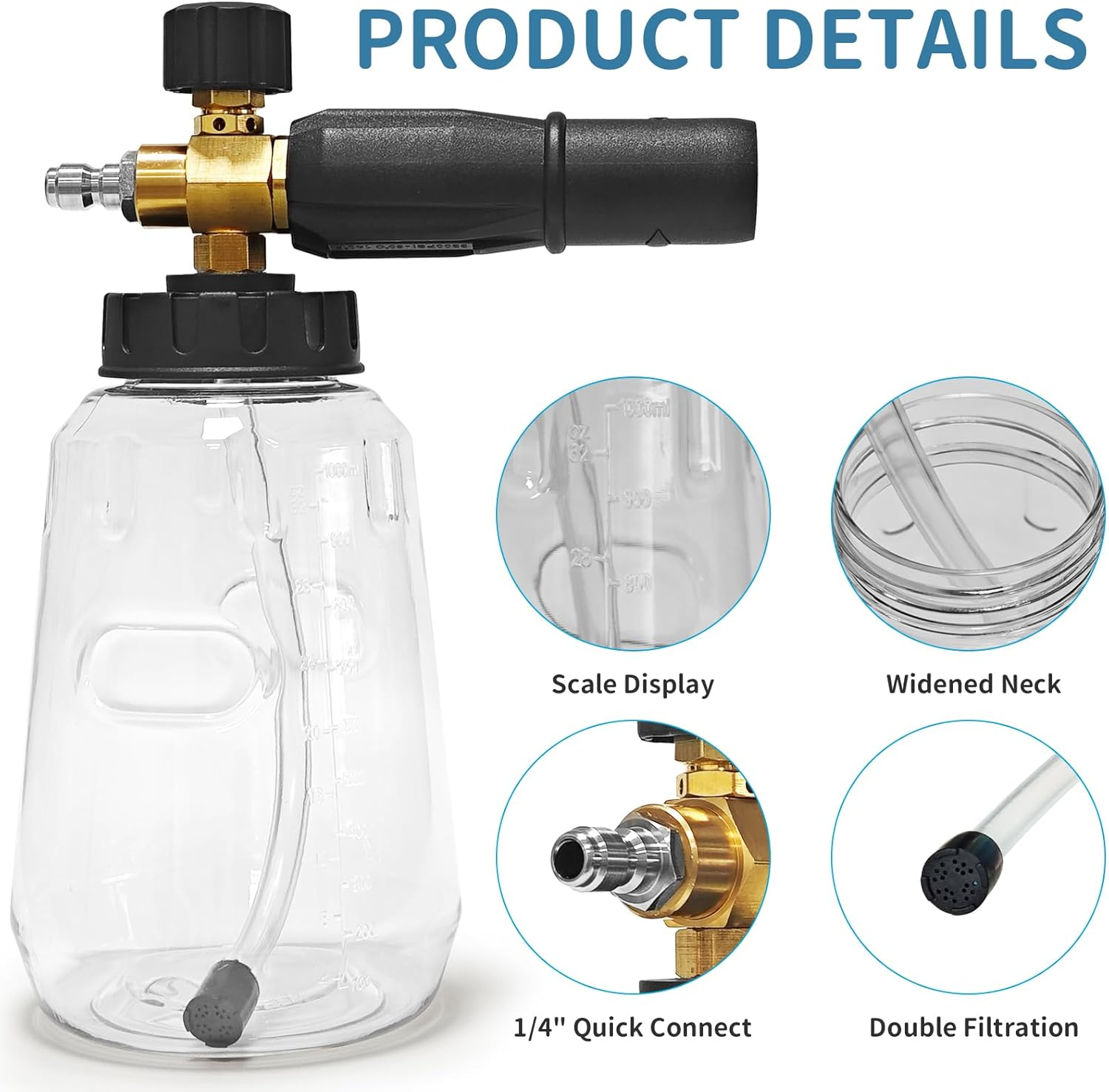 Snow Foam Cannon with 1/4&rdquo; Quick Connect, 1 Liter Adjustable Spray Nozzle Foam Blaster, Car Wash Foam Gun for Pressure Washer Application image number 4