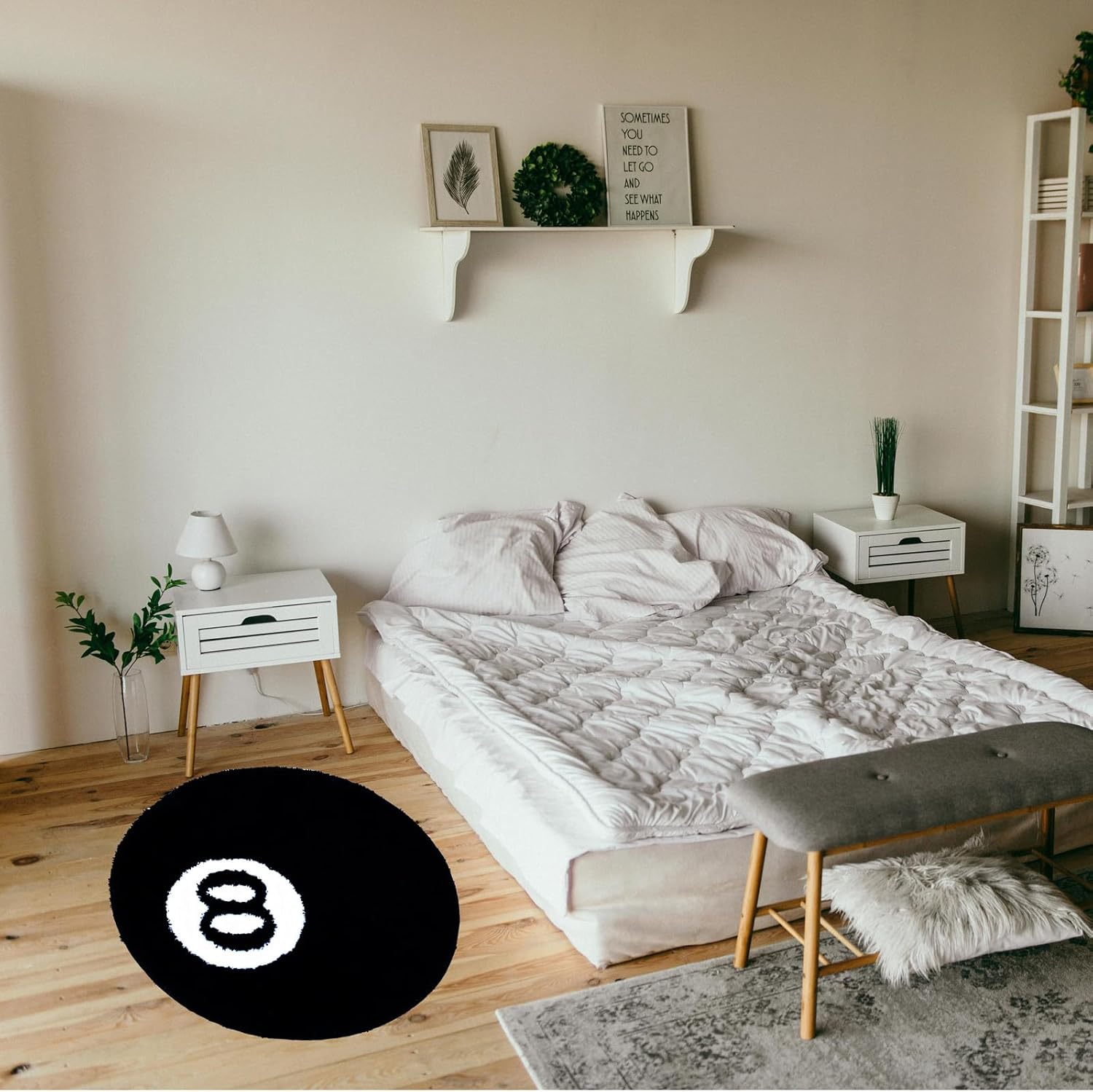 8 Ball Rug, 24"/60Cm Black round Rug Billiard Pool, 8 Ball Carpet, Non-Slip Flocking Floor Area Rug, Absorbent Black Circle Rugs, Cool Rugs Doormat for Living Room Decor (60 * 60CM) - 60*60Cm image number 5