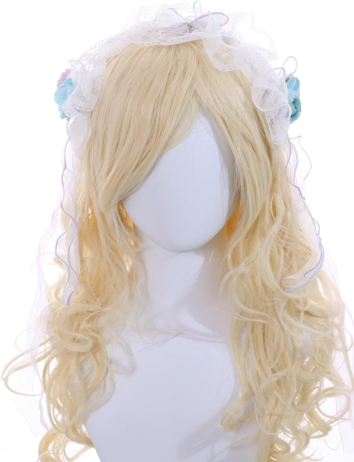 C-106 White Headband with Blue Purple Flowers Bow Lace Ruffle Gothic Lolita Maid Party Celebration Hair Accessories Head Accessory image number 6