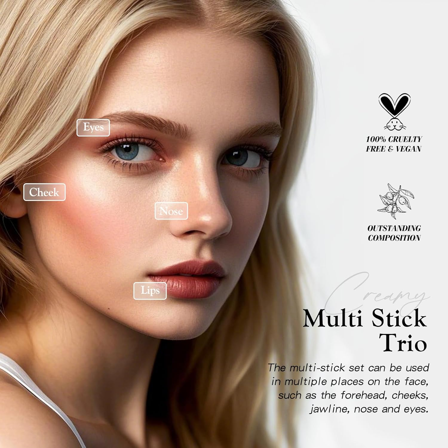 Bayfree 3 PCS Makeup Cream Contour Stick Set, Highlighter, Bronzer & Blush Stick Trio for Face, Long Lasting, Natural Face Contour, Dewy & Matte Finish, Suitable for All Skin image number 4