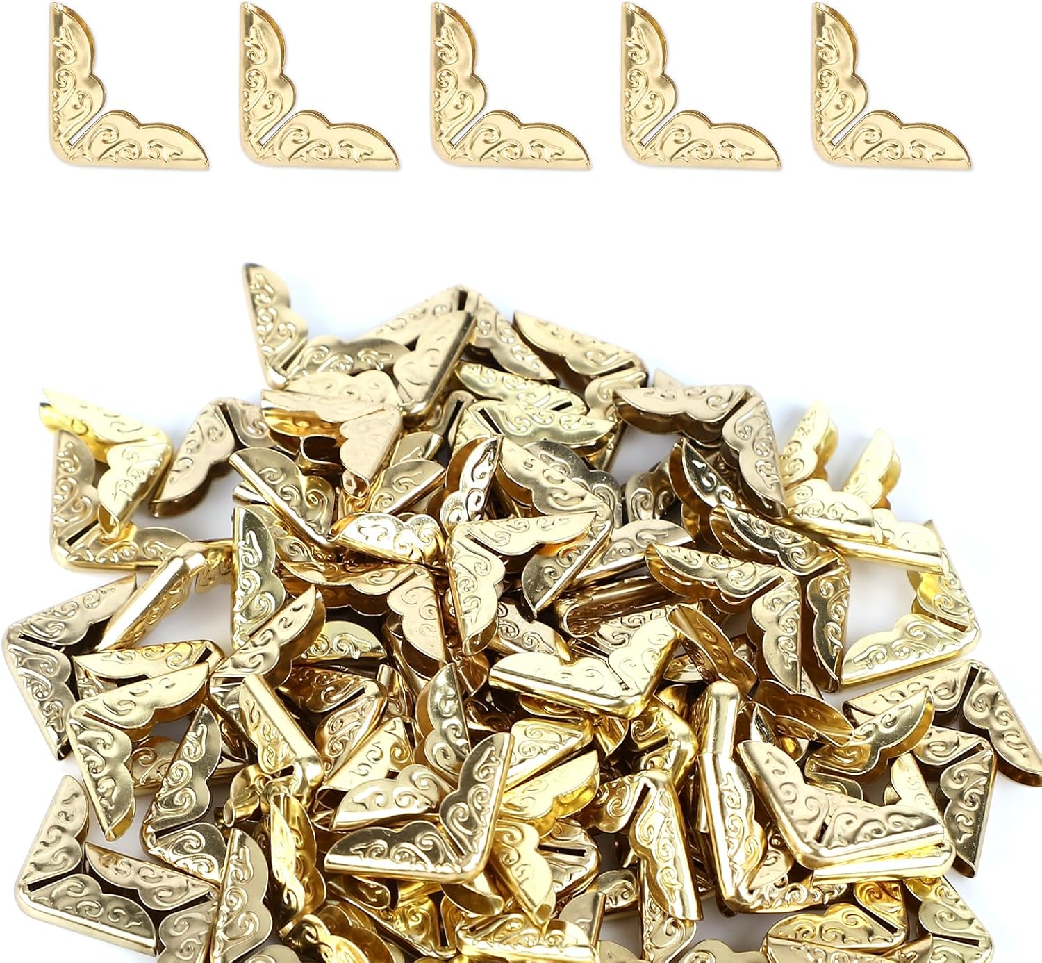 100Pcs Metal Book Corner Protectors, Vintage Book Corner Covers Decorative Paperback Book Edge Protector for Photo Album Notebook Scrapbook Menu File Folder (Gold) image number 3