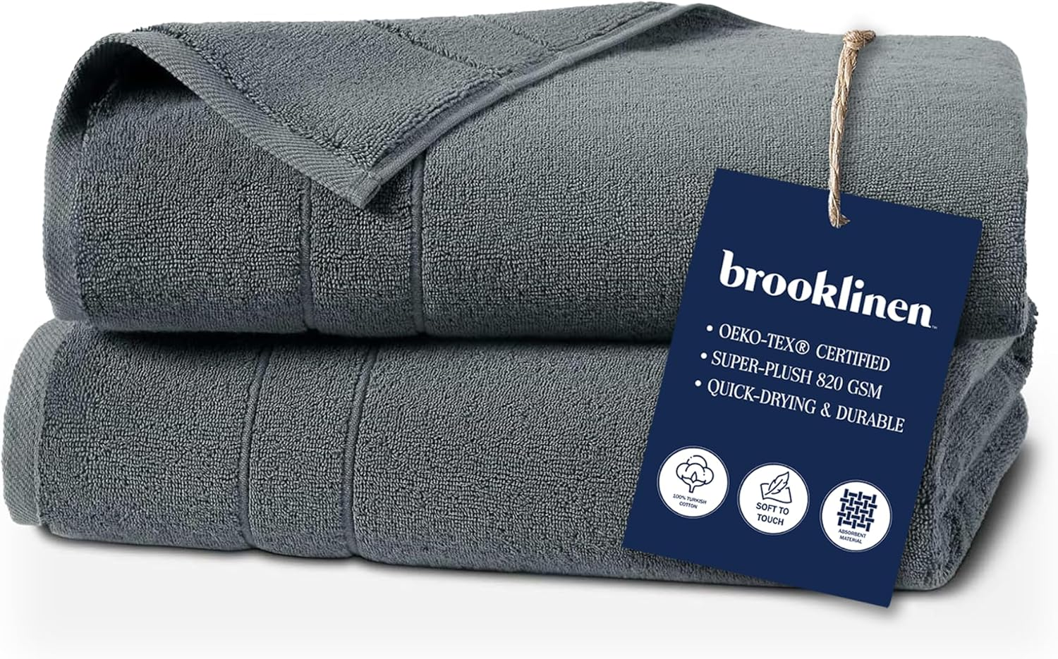 Brooklinen Super-Plush Bath Towels - Set of 2, Smoke Gray, 100% Cotton | Best Luxury Spa Towels
