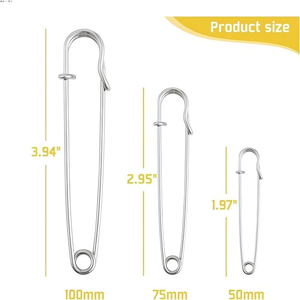 48 Pcs Heavy Duty Safety Pins, Assorted Sizes 1.9",2.95",3.94", Large Safety Pins, Pack of 48 Strong Sturdy Bulk Pins, Heavy Duty Pin Bulk for Clothes Leather Canvas Blankets Crafts Skirts Kilts image number 1
