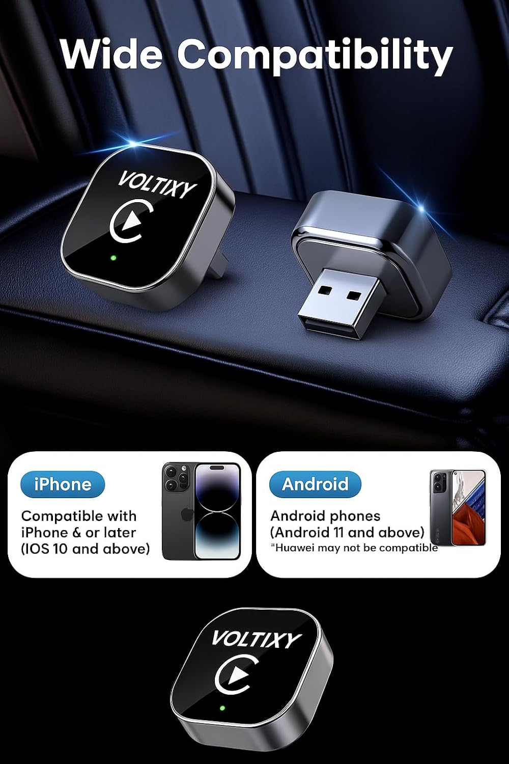 2025 Upgraded Wireless Carplay Adapter& Android Auto Adapter, Mini&Stable Carplay Wireless Dongle for Ios 10 Android 11