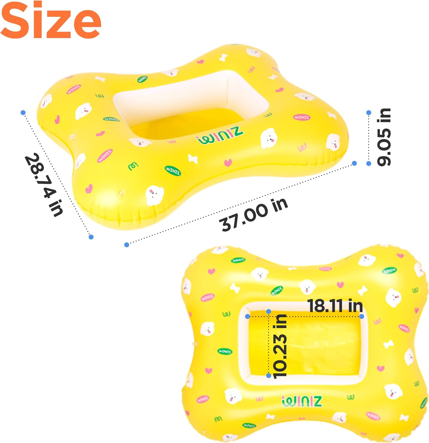 WINIZ Dog Float - Yellow Cute Design Inflatable Rafts for Small Medium Dogs and Puppies - Essential Pet Supplies for Summer Outdoor Water Play Pool Lake River image number 4