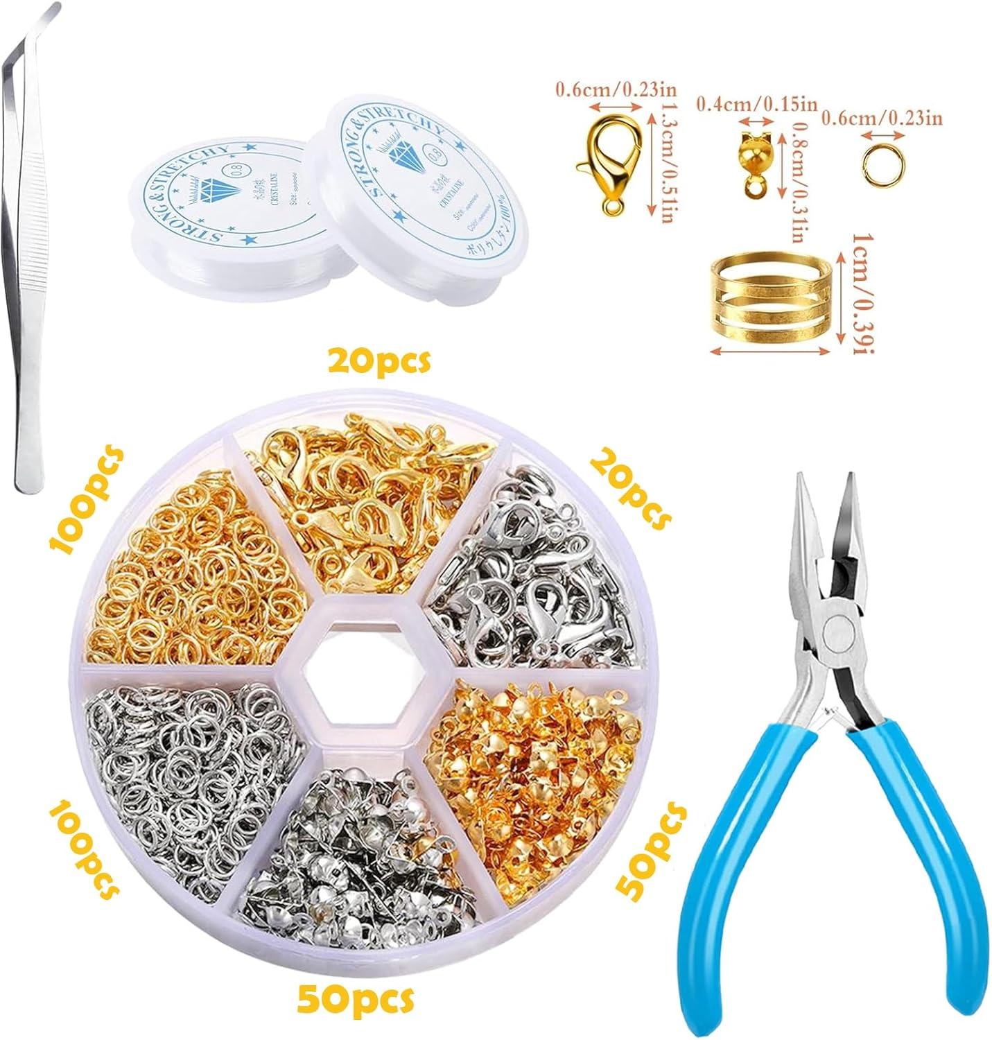 345Pcs Jewelry Making Jump Ring Lobster Clasp Kit,Open Jump Ring Jewelry Making Supplies,Diy Make Bracelet Necklace Material Accessories image number 5