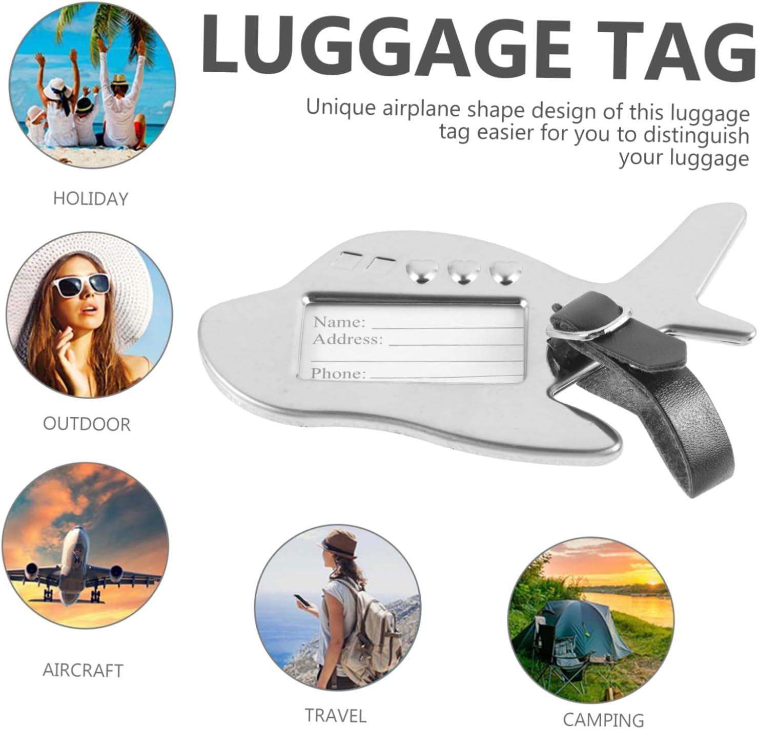 JEWEDECO Travel Suitcase Tags Airplane Shape Metal Luggage Name Tag for Safe Luggage Identification image number 3