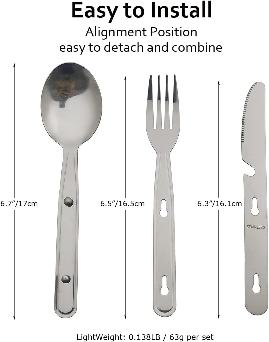 4-In-1 Camping Utensils Hiking Cutlery Set for 4, Portable Stainless Steel Flatware Spoon Fork, Knife & Bottle Opener Combo Pack for Picnic Travel, Barbecue, Backpack Outdoor Gear with Carrying Bag image number 4
