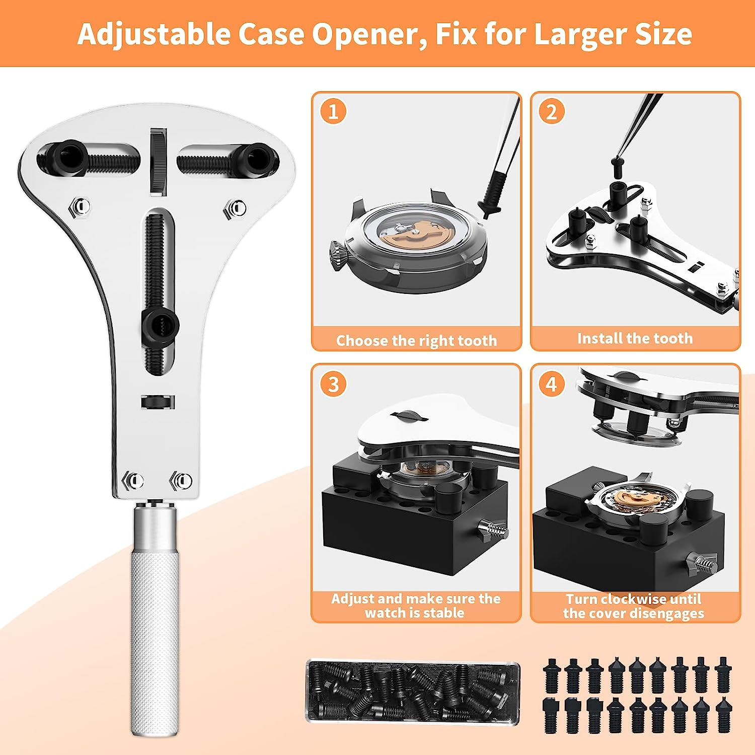 Watch Repair Tool Kit, Watch Band Link Tool Set Watch Case Opener Spring Bar with Carrying Bag, Replace Watch Battery Helper Multi Functional Tools with User Manual for Beginner image number 2