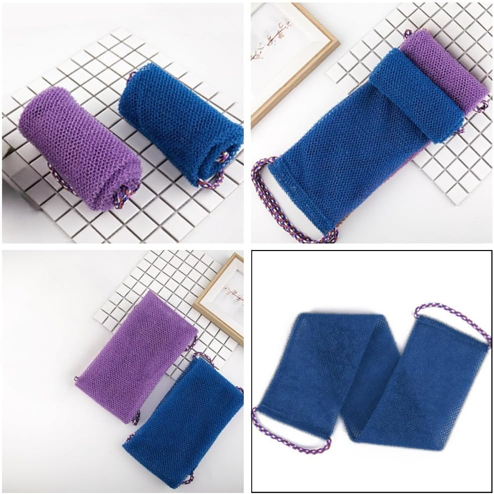 2 Pcs African Bath Net Sponge,Afzoryxn African Net Sponge, African Exfoliating Net Washcloth, Bathing Sponge Net, Long African Bath Sponge,African Exfoliating Net for Skin Smoother Daily Use.(Blue+Purple) image number 2