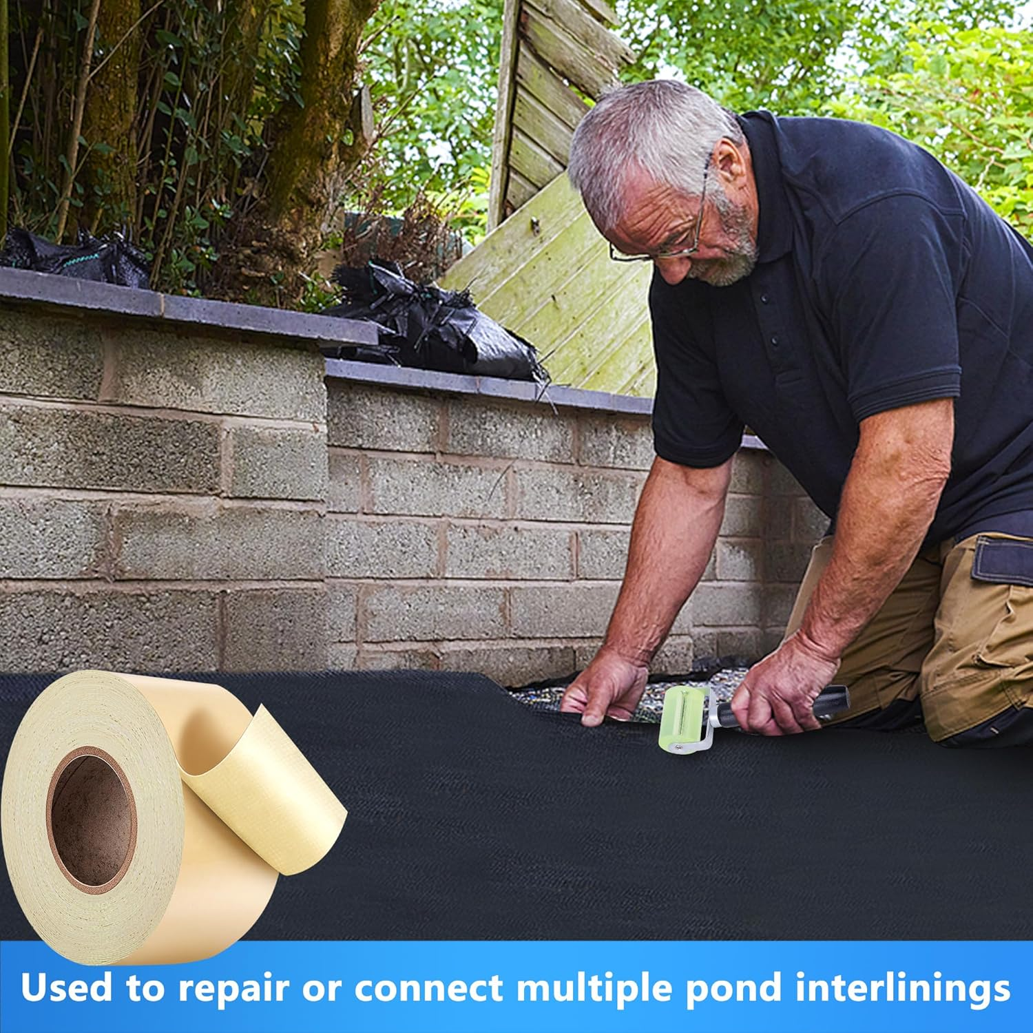 Adnee 50'X 3" Pond Liner Seam Tape-Double Sided Self Adhesive Butyl Pond Liner Tape-Waterproof Pond Seam Tape for EPDM Pond Liner Garden Cover Patch Repair