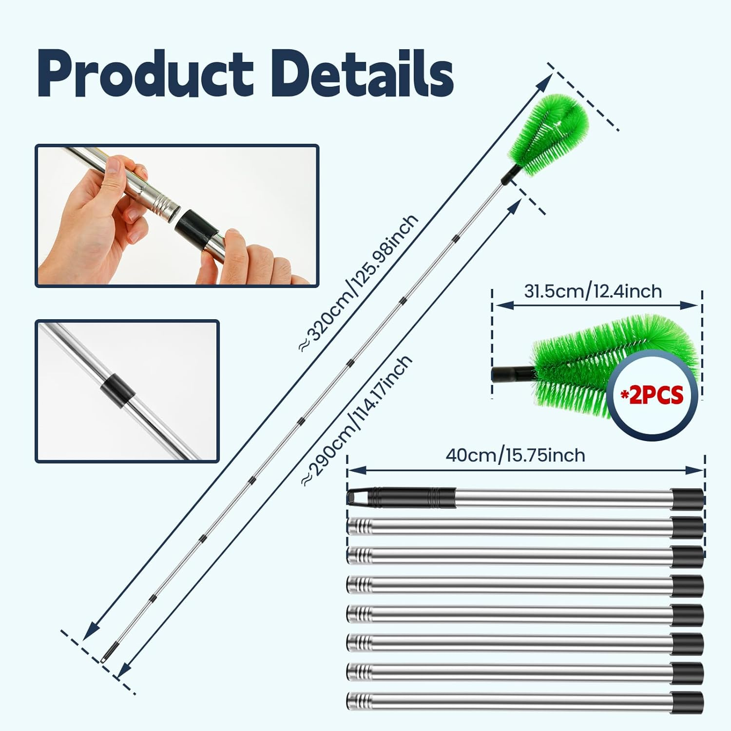 Gutter Cleaning Tools 10.5FT Long Gutter Cleaning Brush Telescopic Gutter Cleaner Tool Roofing Guard Cleaner Tool Gutter Guard Cleaning Brush for Cleaning Leaves Debris Window (Green) image number 4