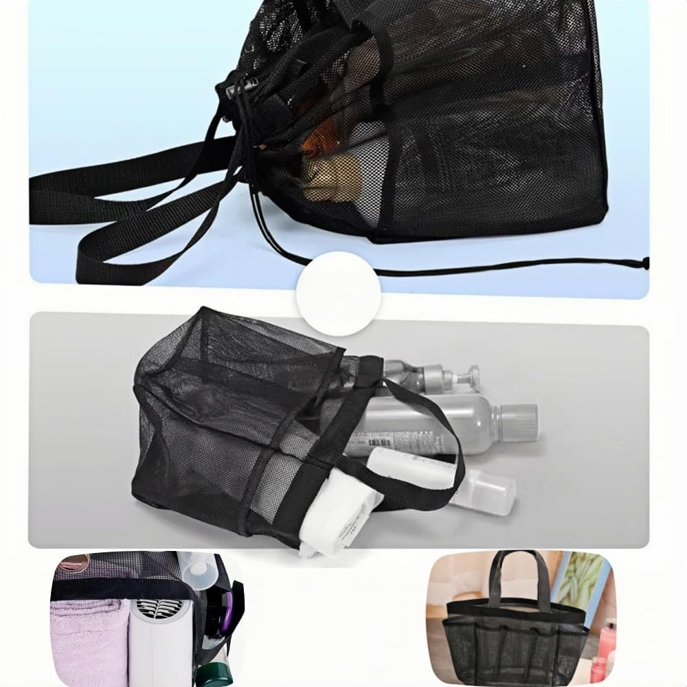 Shower Caddy Portable with Drawstring, Large Mesh Hanging Shower Organizer with 8 Storage Pockets 2 Handles for Toiletry, Dorm Room, Shower Bag for Camping, Cottage,Gym,Bathroom image number 4