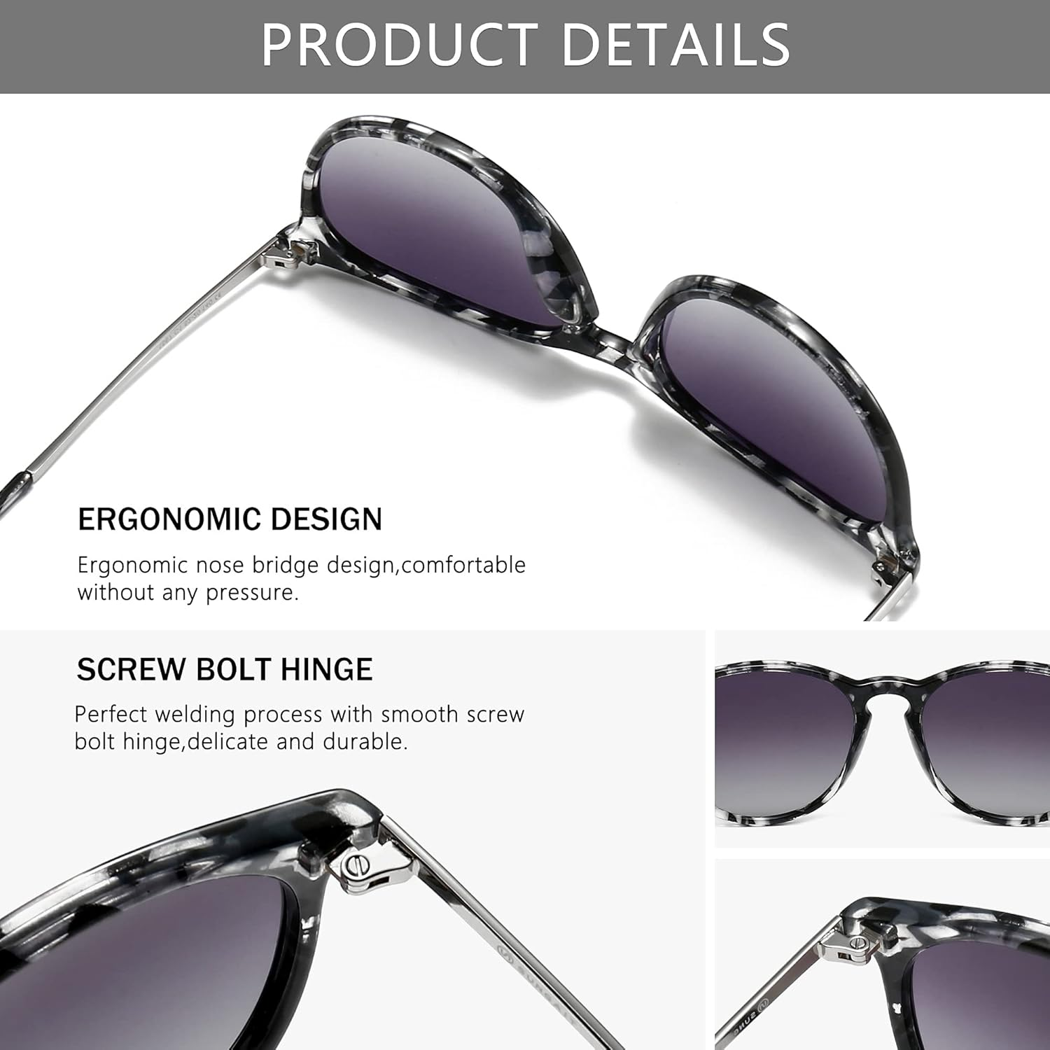 SUNGAIT Vintage round Sunglasses for Women Classic Retro Designer Style - 001 Rosewood Frame/Grey Lens image number 6