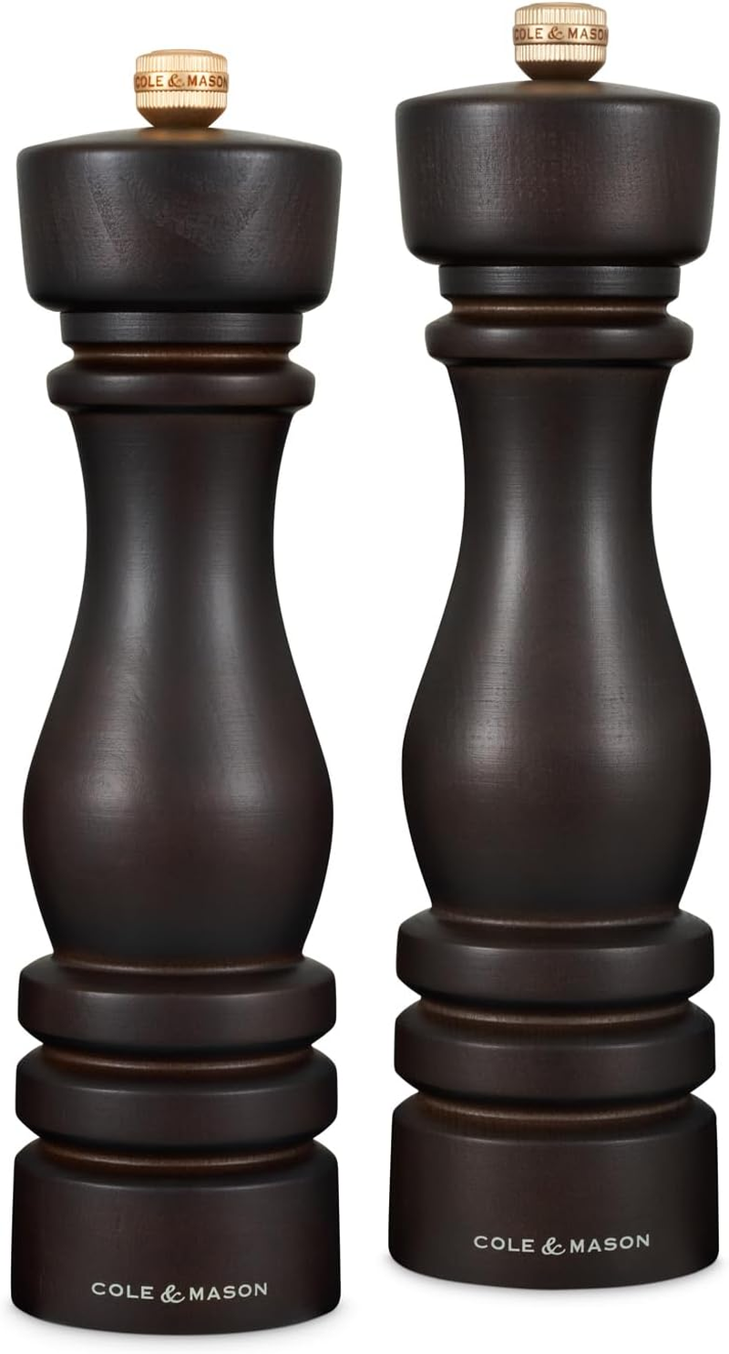 Cole & Mason H233020 London Chocolate Wood Salt and Pepper Mill Set, 220Mm, Precision+ Carbon/Ceramic Mechanisms, Salt and Pepper Grinders with Adjustable Grind, Beech Wood, Gift Set image number 4