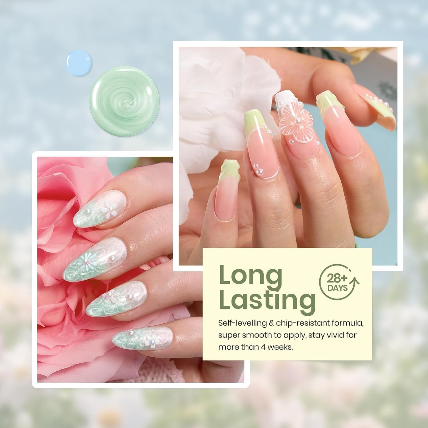 Beetles Pastel Gel Nail Polish Set &ndash; 6 Colours in Summer Pink, Green & Yellow, Swirl, Shell & Thread Effects, UV LED Soak-Off Gel for DIY Manicures & Nail Art image number 1