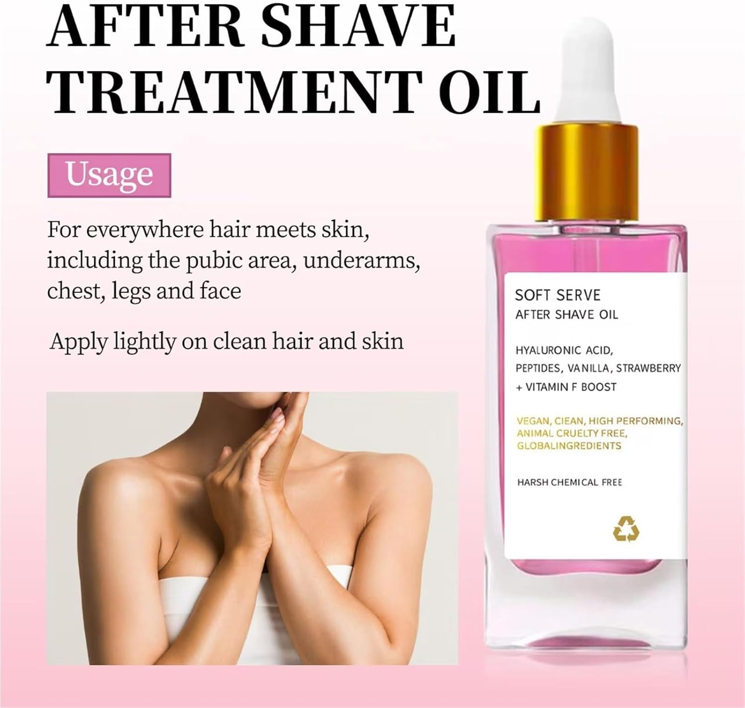 After Shave Oil - Strawberry & Vanilla Scent ， Nourishing Formula for Smooth Skin ， Prevents Dryness & Ingrown Hairs ， Ideal for Women image number 3