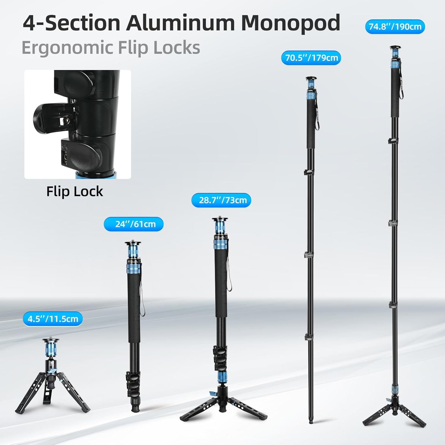 SIRUI AM-404FL Camera Hiking Pole Monopod with Stand, 190 Cm Aluminium Tripod, Innovative Quick Release Design, 360&deg; Panoramic Panning, 4 Sections, Maximum Load 12 Kg image number 2