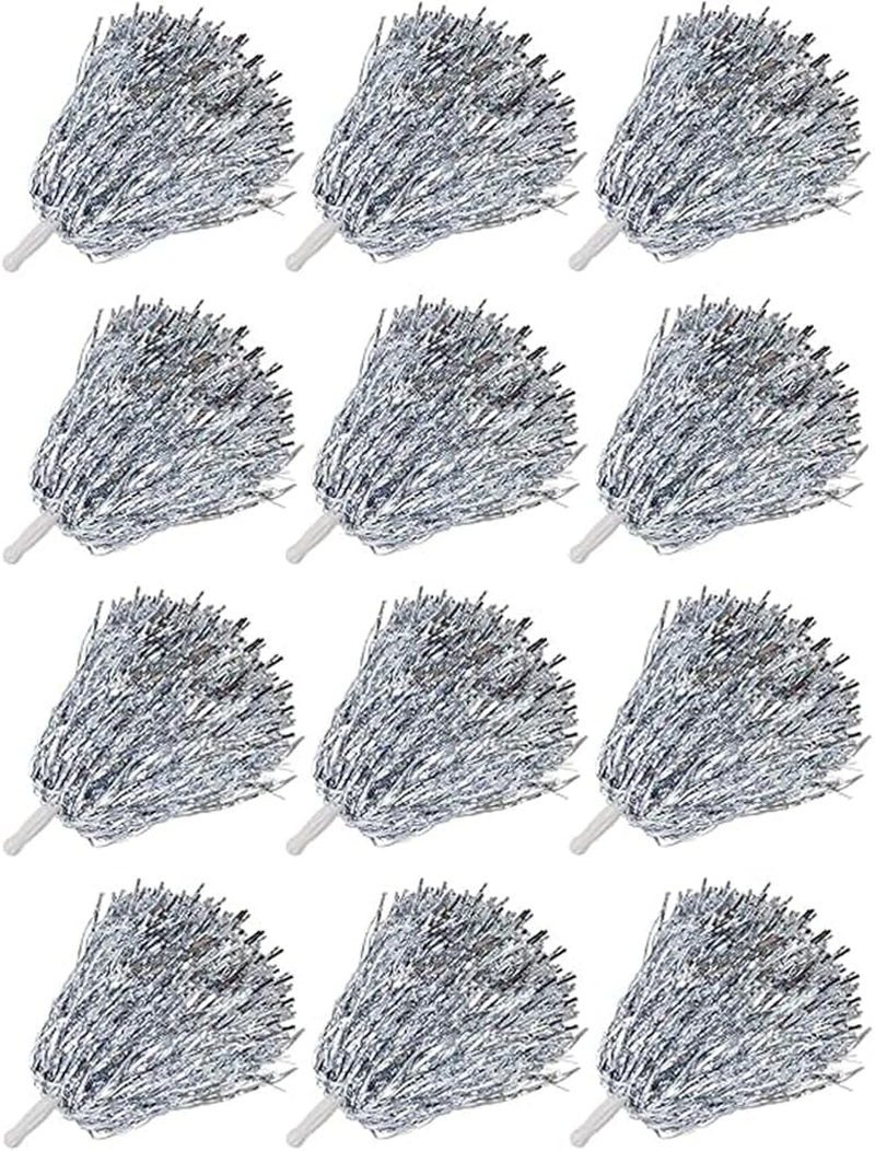Cheerleading Pom Poms Metallic Foil Plastic 12Pcs Pom Poms with Baton Handle for Game Sports Squads Dancing Party Club Spirit Sports Stage Performance Celebration (Green) - Golden image number 3