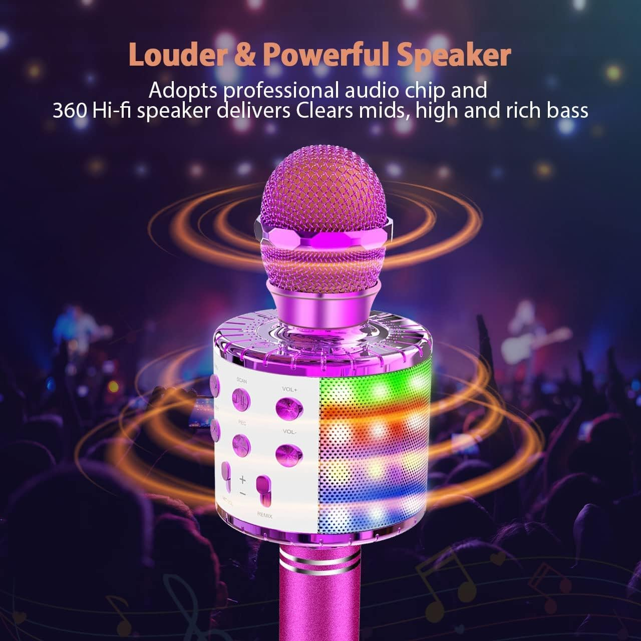 Karaoke Bluetooth Wireless Microphone, 5-In-1 Portable Handheld Karaoke Mic Speaker Player with Colorful LED Lights for Kids Adults Party, Home KTV Player, Compatible with Android & Ios Devices (Purple)