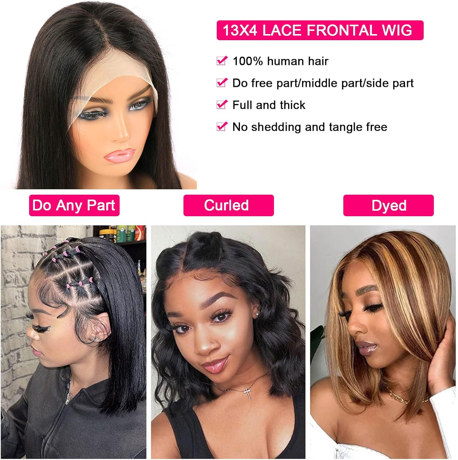 Huarisi 12 Inch Real Hair Wigs, Bob Front Lace without Gluing, Straight Human Hair, Short Straight Bob Wig for Black Women, 13 X 4 Lace Frontal Wigs, Natural Hairline, Pre Plucked