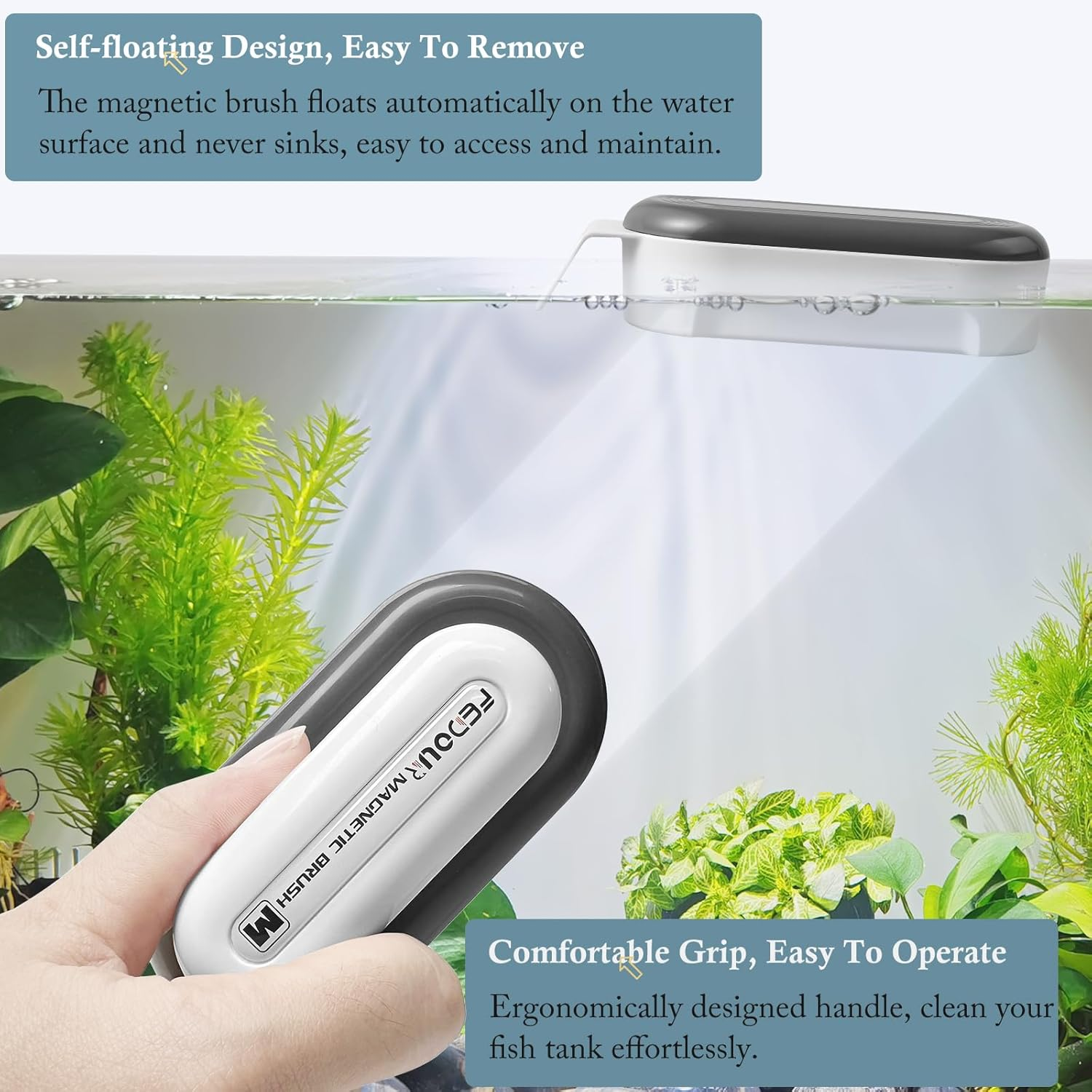 Aquarium Strong Magnetic Cleaner with 2 Detachable Algae Scraper, Fish Tank Magnet Cleaning Tool, Aquarium Floating Scrubber Brush for Glass and Acrylic Tanks 8-15Mm (Medium) image number 1