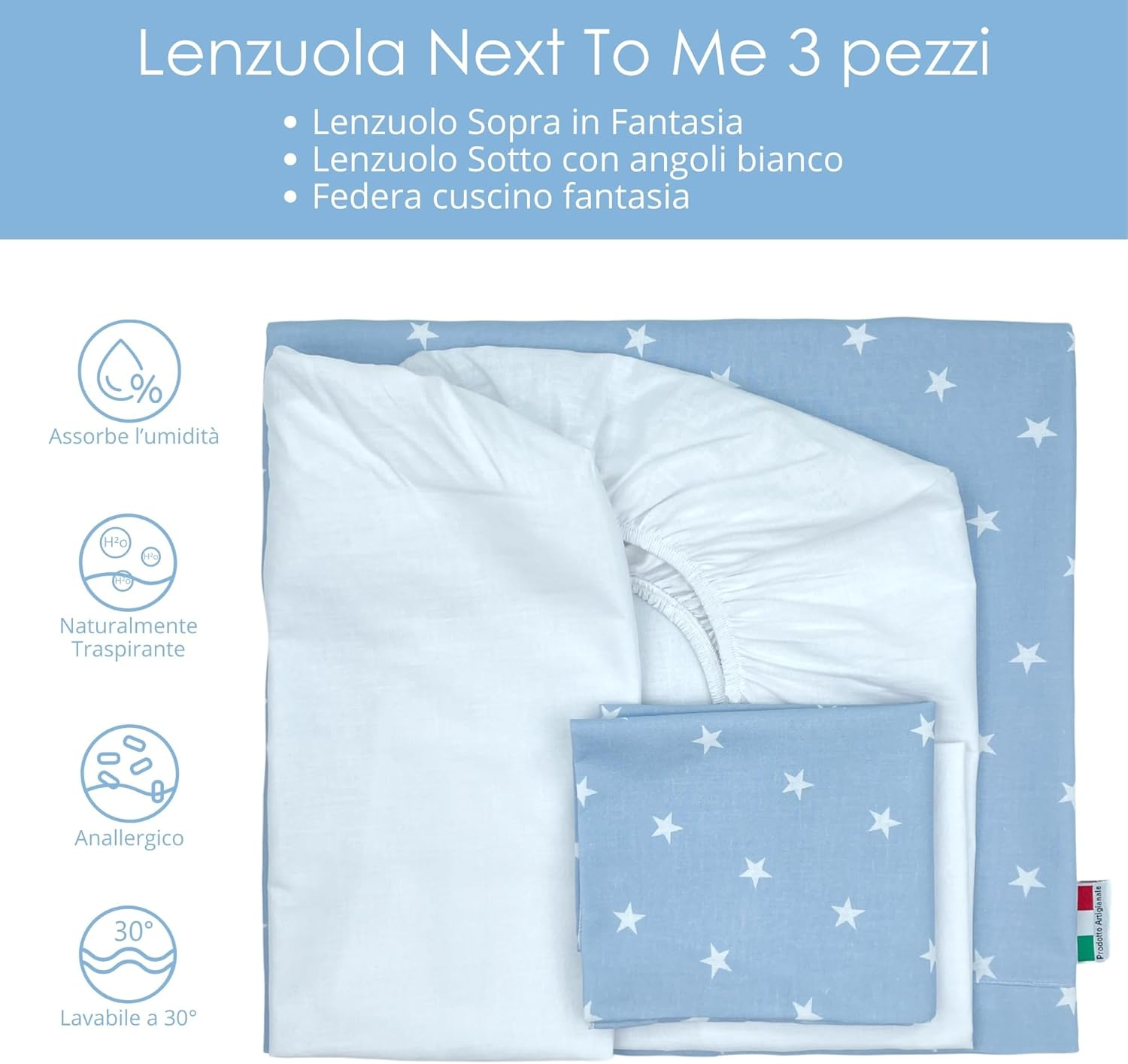 Baby Idea Next to Me 3 Piece Bedding Set Compatible with Newborn Crib 83 X 50 Cm Cot Bed Sheet Patterned Fitted Sheet + Pillowcase 100% Cotton Oeko Tex Certified image number 6